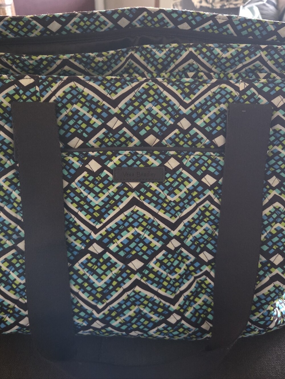 Vera Bradley Quilted Tote in Navy, Teal & White Geo Pattern